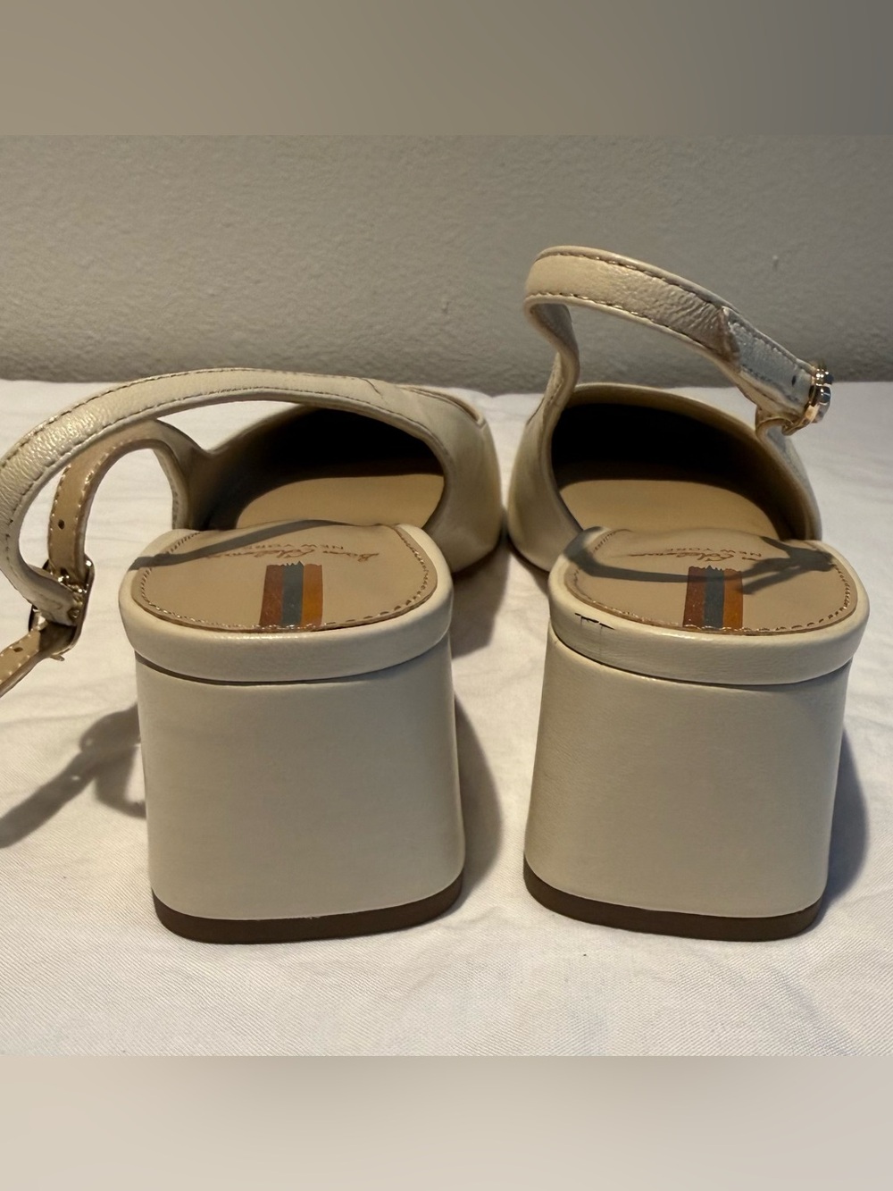 Sam Edelman Leather Cream Slingback Block Heels Sz 5.5 Ivory Square Toe Pumps - Picture 5 of 13